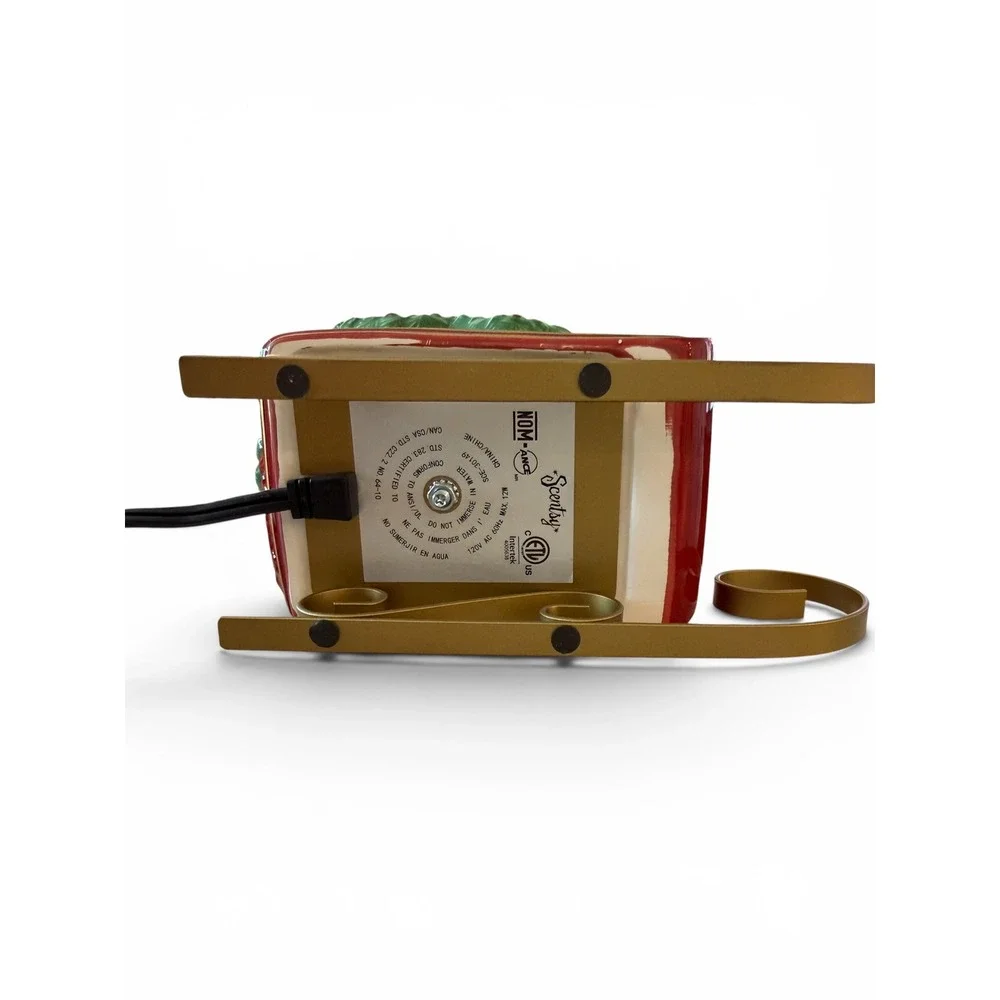 Scentsy Christmas Sleigh Wax Warmer Red Ceramic Gold Runners Holiday SCE-30149